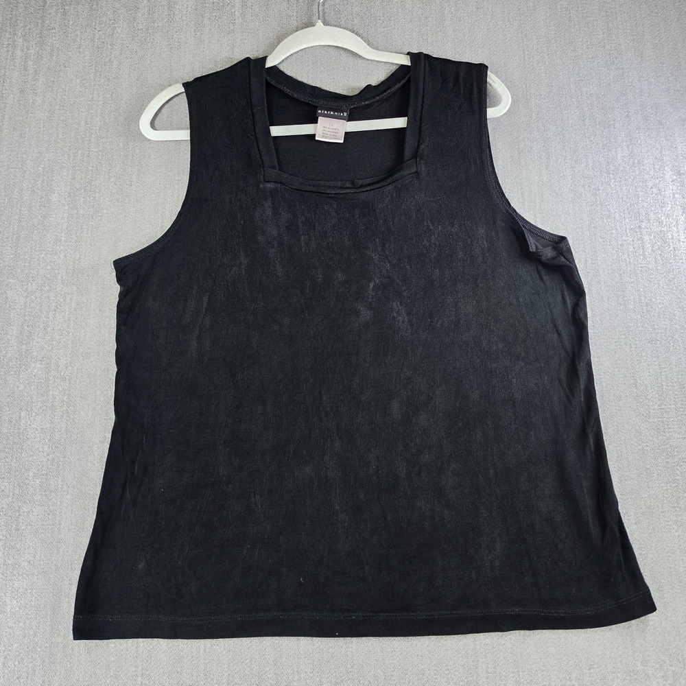 Citiknit Tank Top Women 1X‎ Black Square Neck Sleeveless Stretch Knit